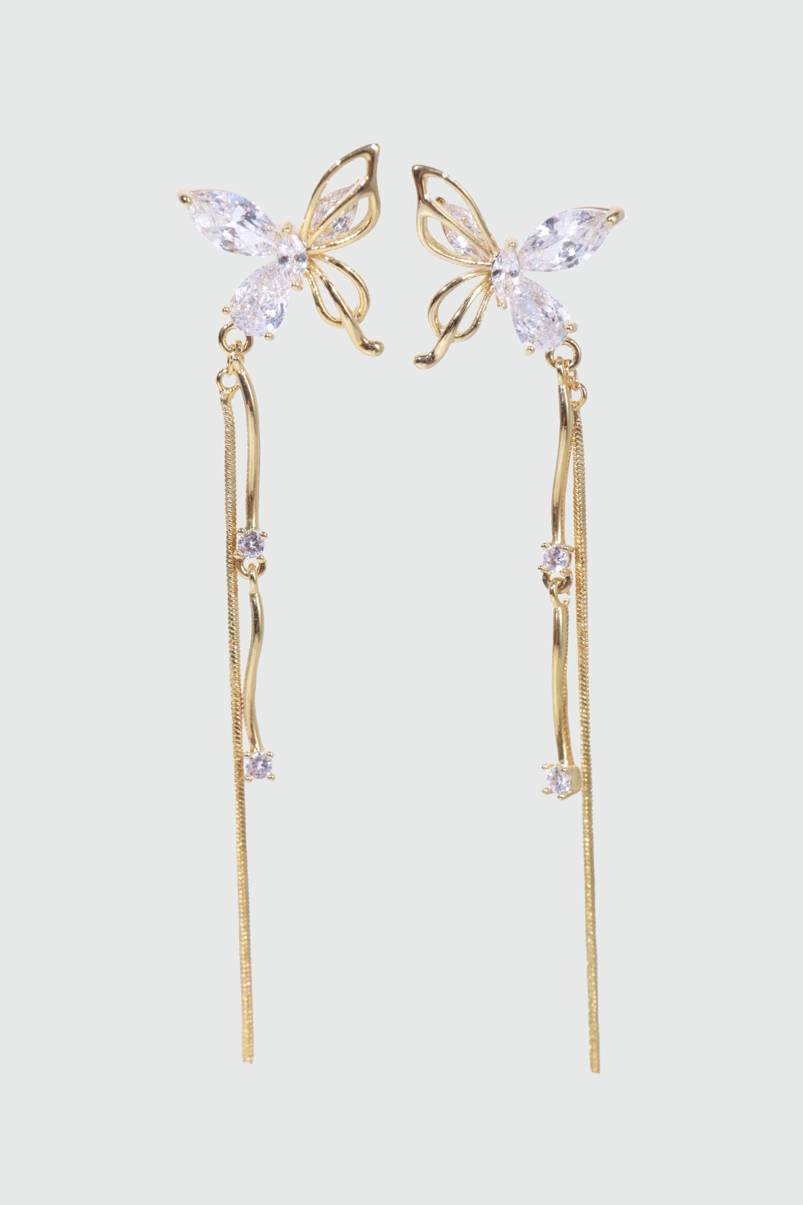 14K Real Gold Plated Diamond Wave Butterfly Earrings