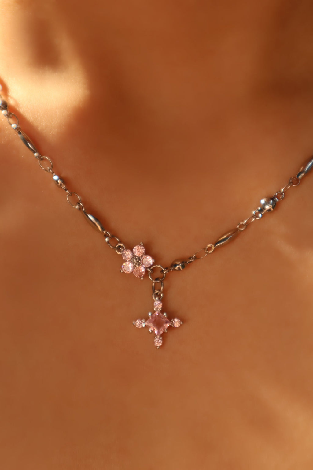 Palladium White Gold Plated Tourmaline Starlight Cross Necklace