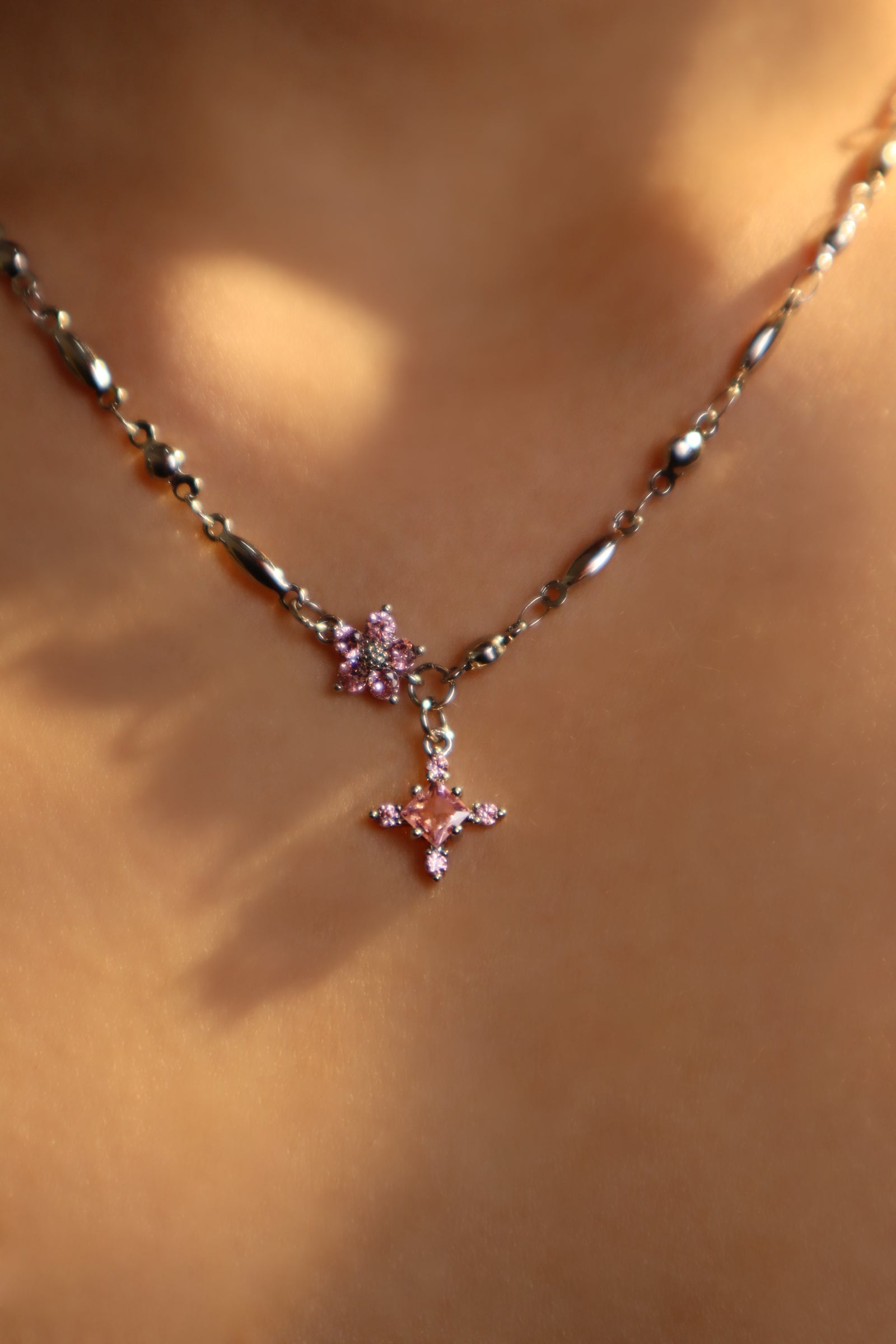 Palladium White Gold Plated Tourmaline Starlight Cross Necklace