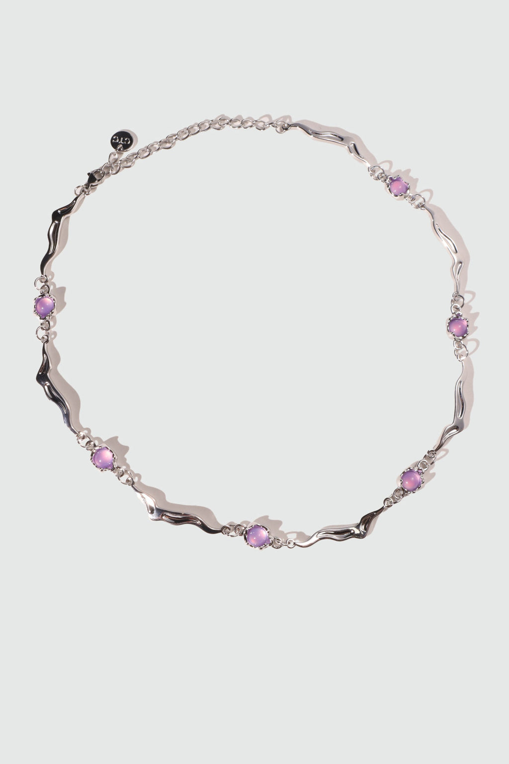 Palladium White Gold Plated Purple Opal Wave Necklace