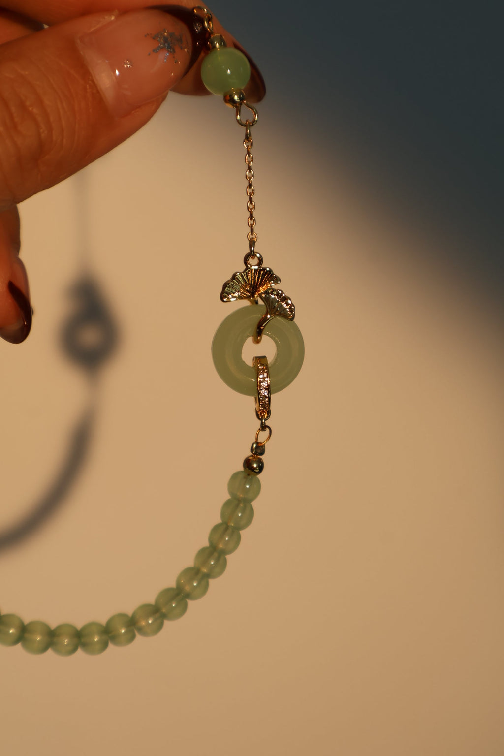 14K Real Gold Plated Jade Ginkgo Bracelet