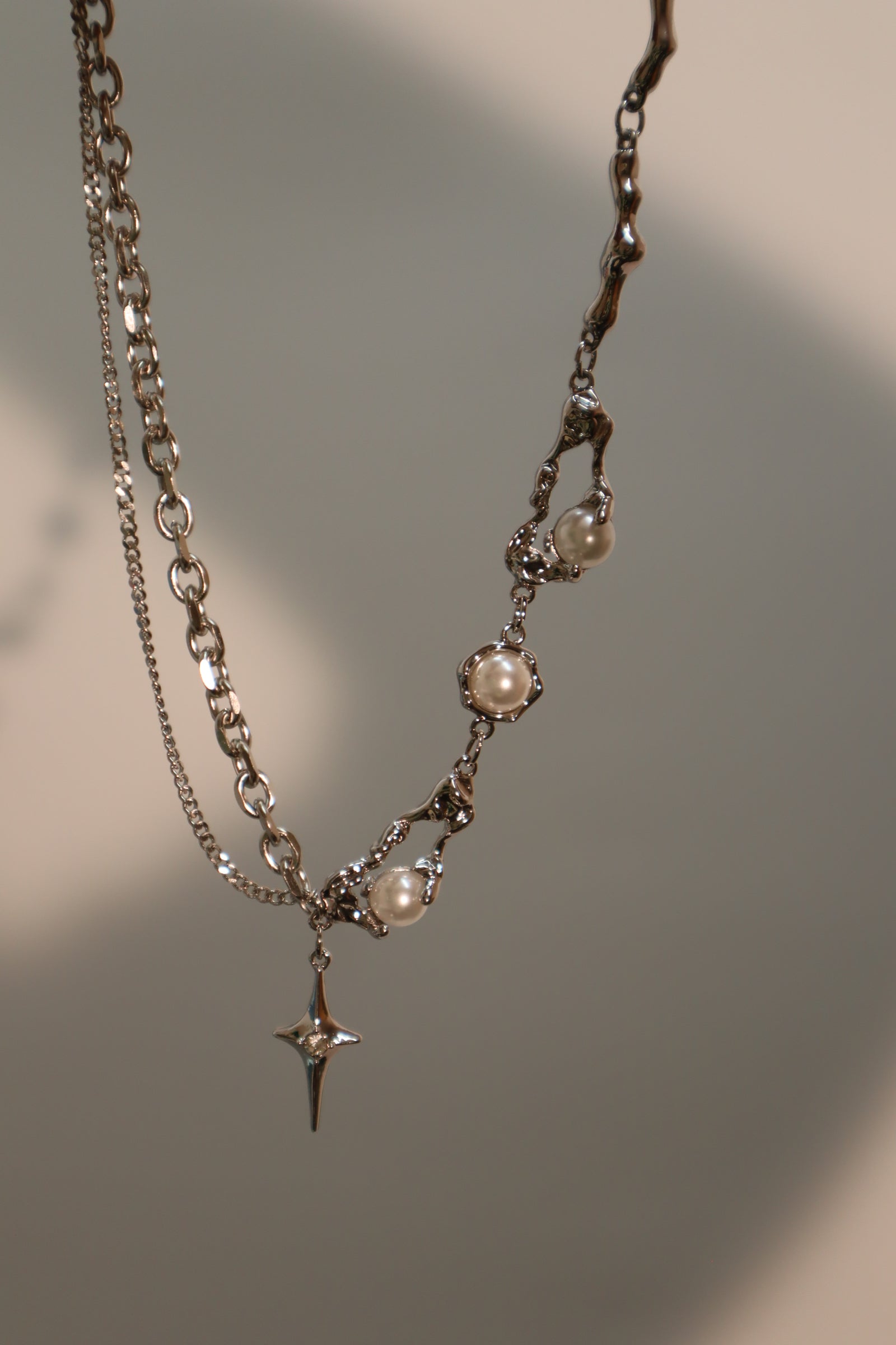 Palladium White Gold Plated Pearl Star Necklace