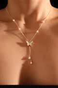 14K Real Gold Plated Butterfly Pearls Necklace