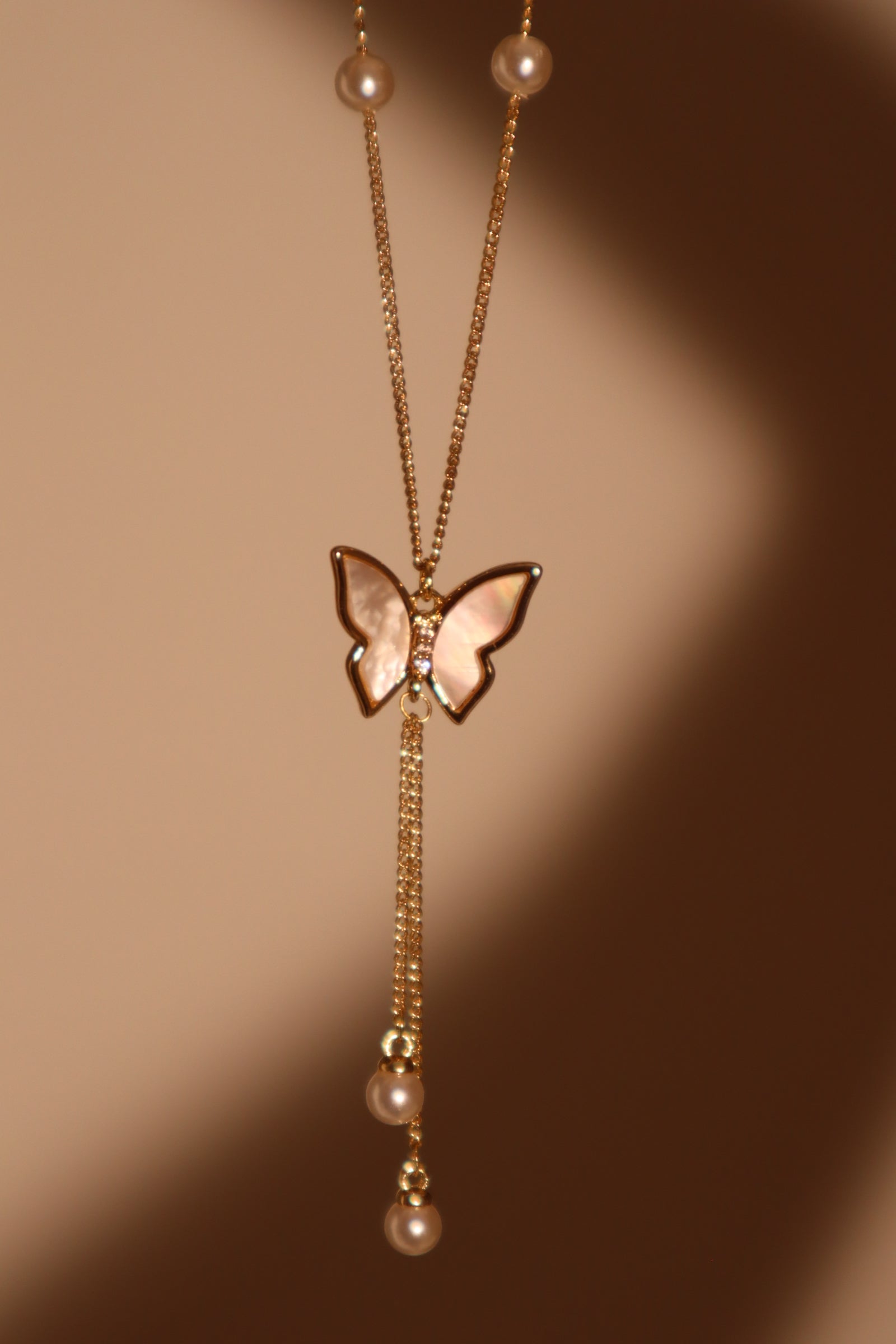 14K Real Gold Plated Butterfly Pearls Necklace
