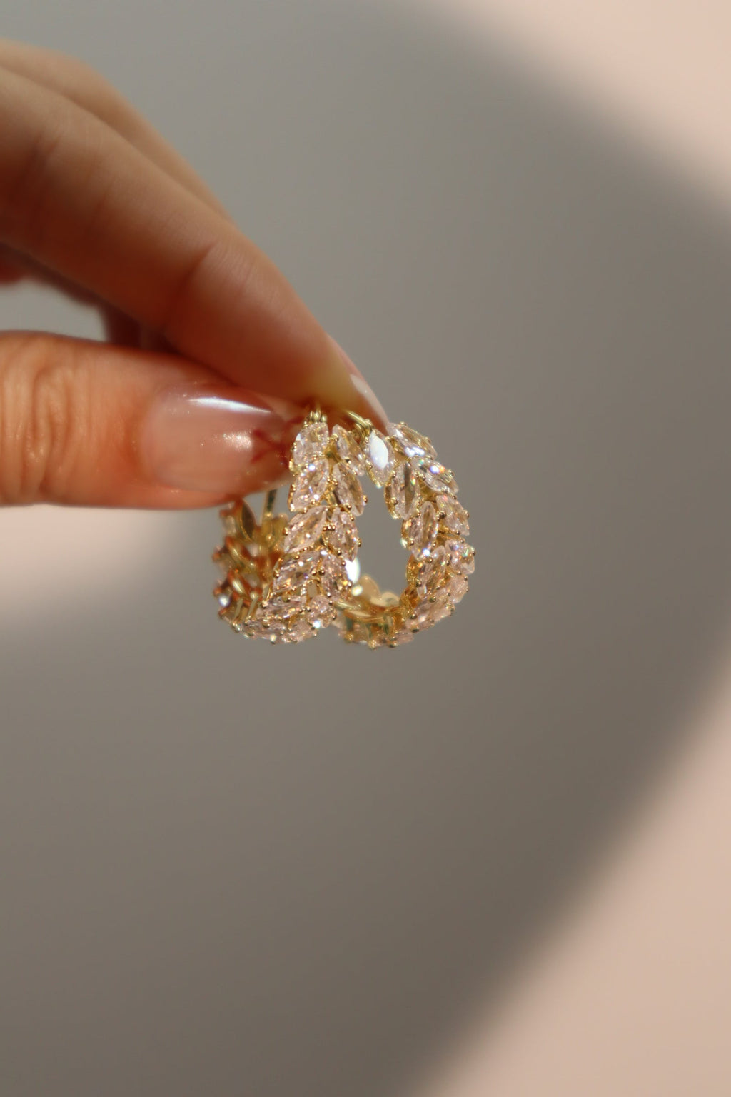 14K Real Gold Plated Diamond Leaf Hoop Earrings