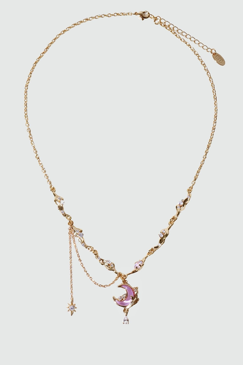 18K Real Gold Plated Sparkle Rose Moon Necklace