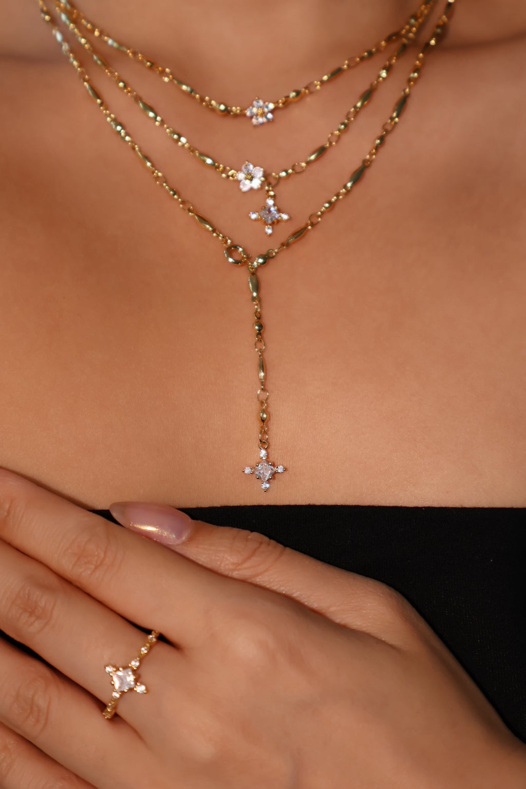 18K Real Gold Plated Starlight Cross Lariat Necklace