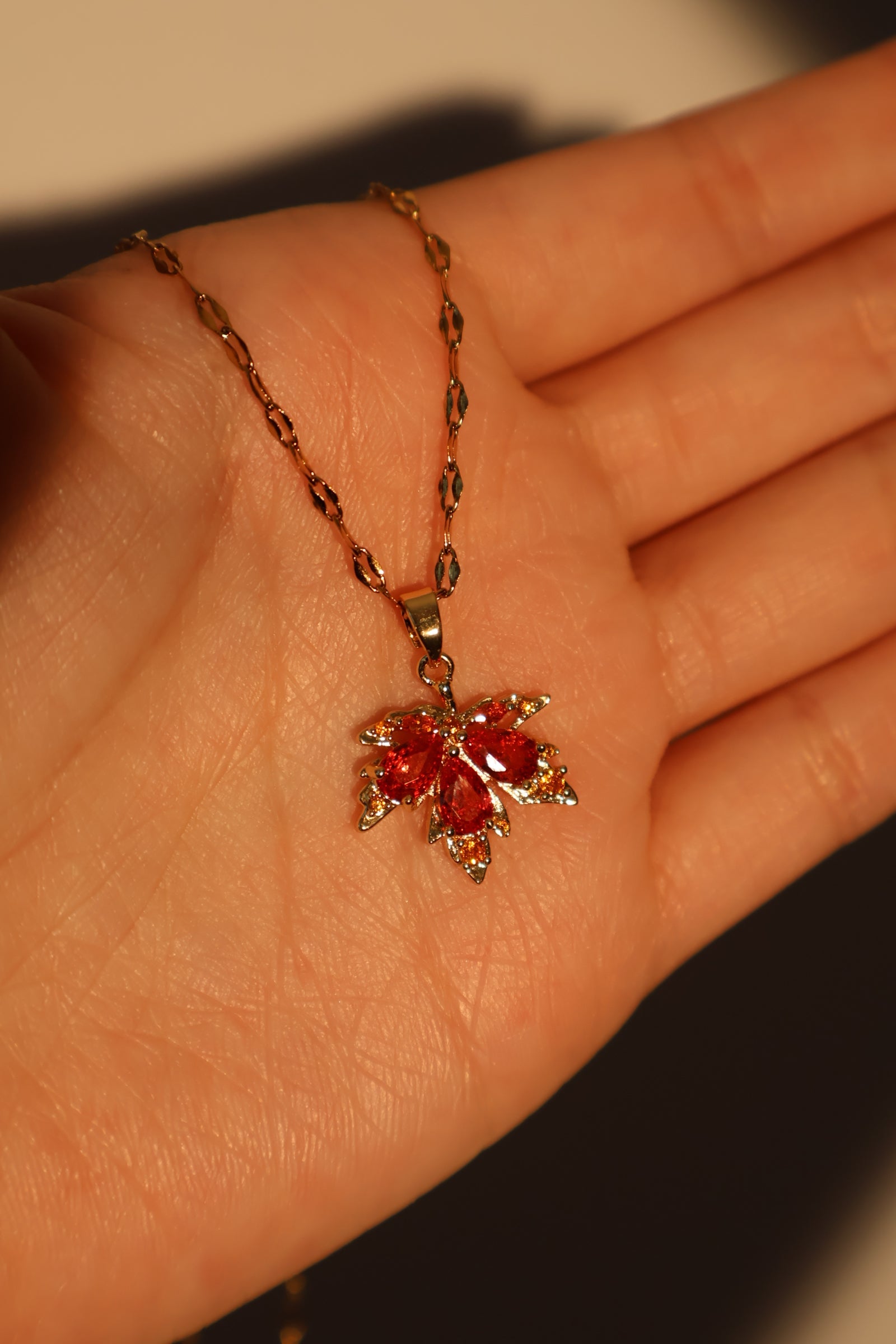 18K Real Gold Plated Maple Leaves Necklace