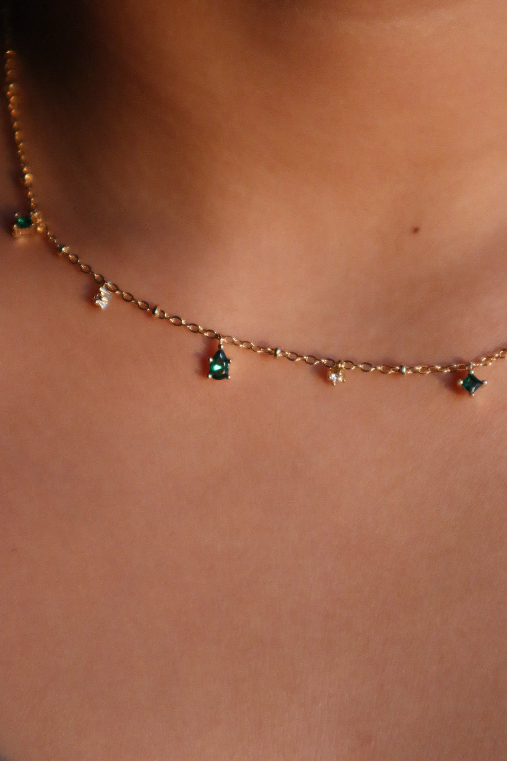 18K Gold Vermeil Green Gem Necklace