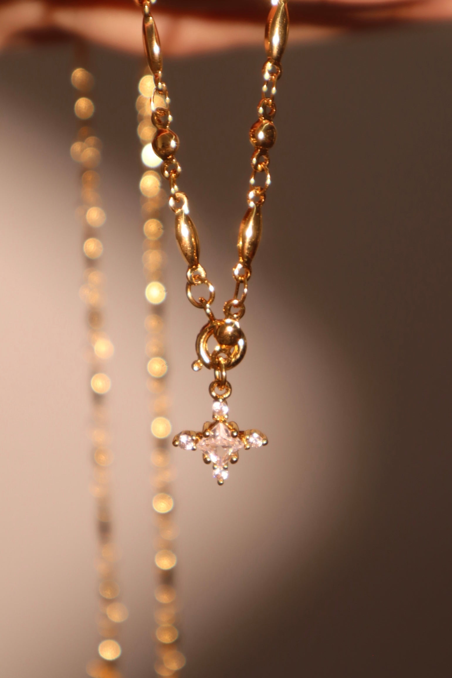 18K Real Gold Plated Starlight Cross Lariat Necklace