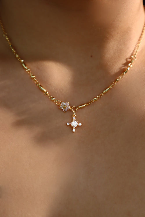 18K Real Gold Plated Diamond Starlight Cross Necklace