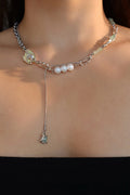 Palladium White Gold Plated Jade Pearls Necklace