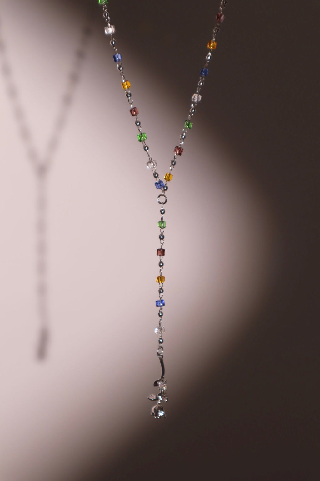 Palladium White Gold Plated Color Gem Rose Lariat Long Necklace