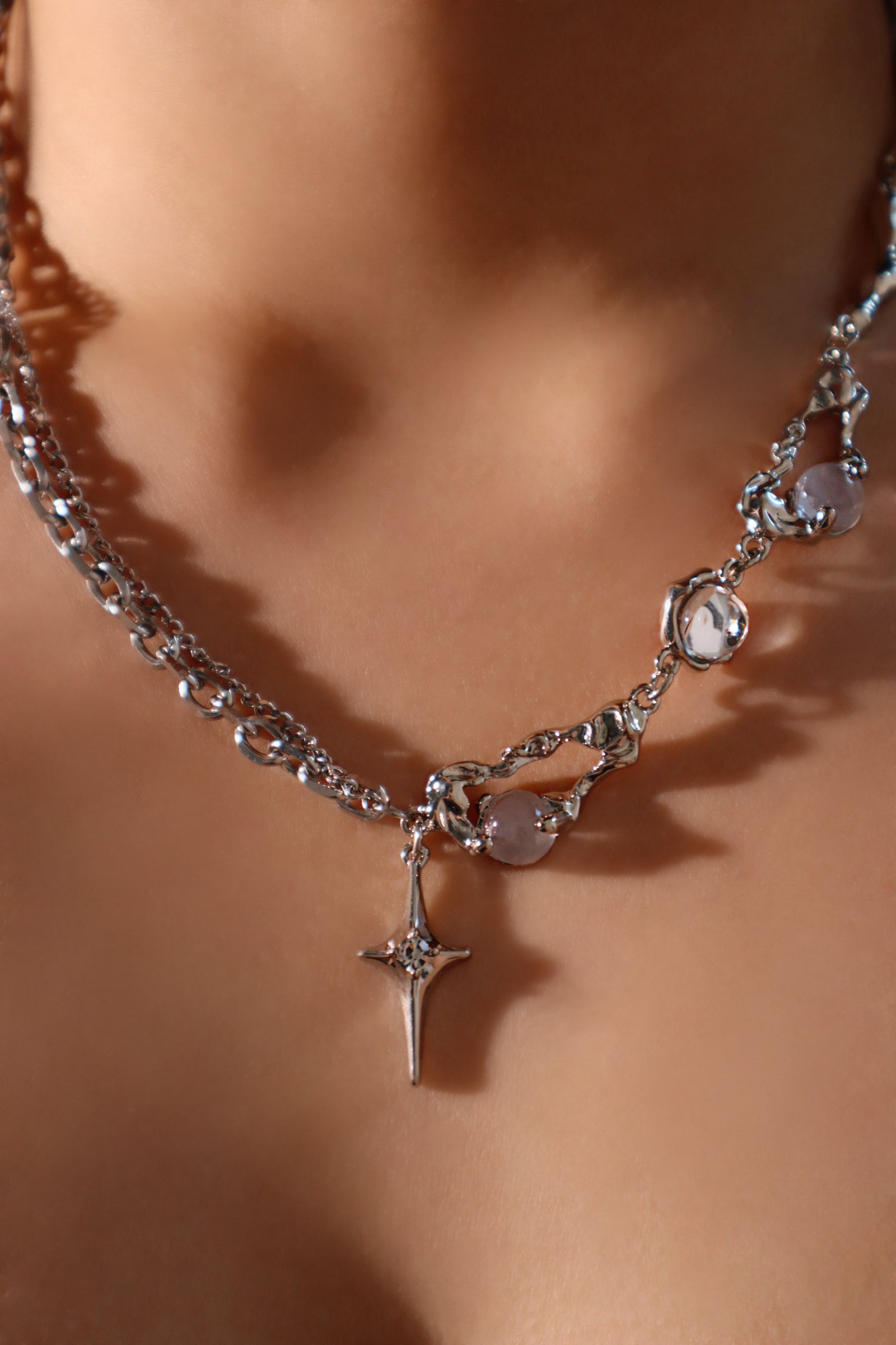 Palladium White Gold Plated Moonlight Star Necklace