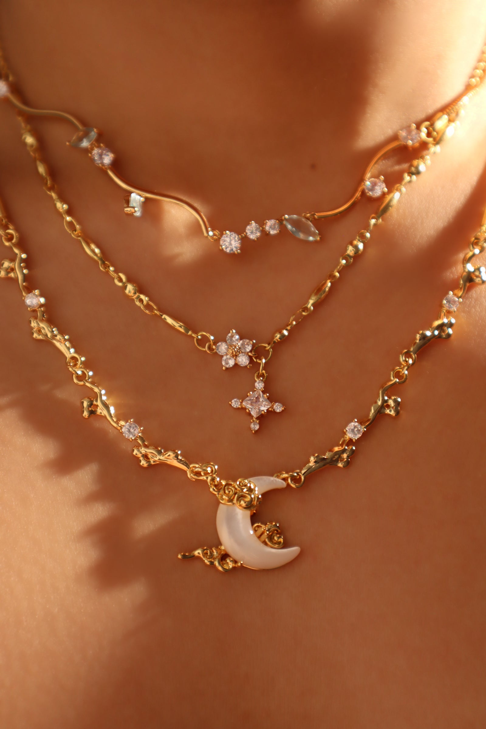 Starlight Moon Wave Necklace Trio Bundle