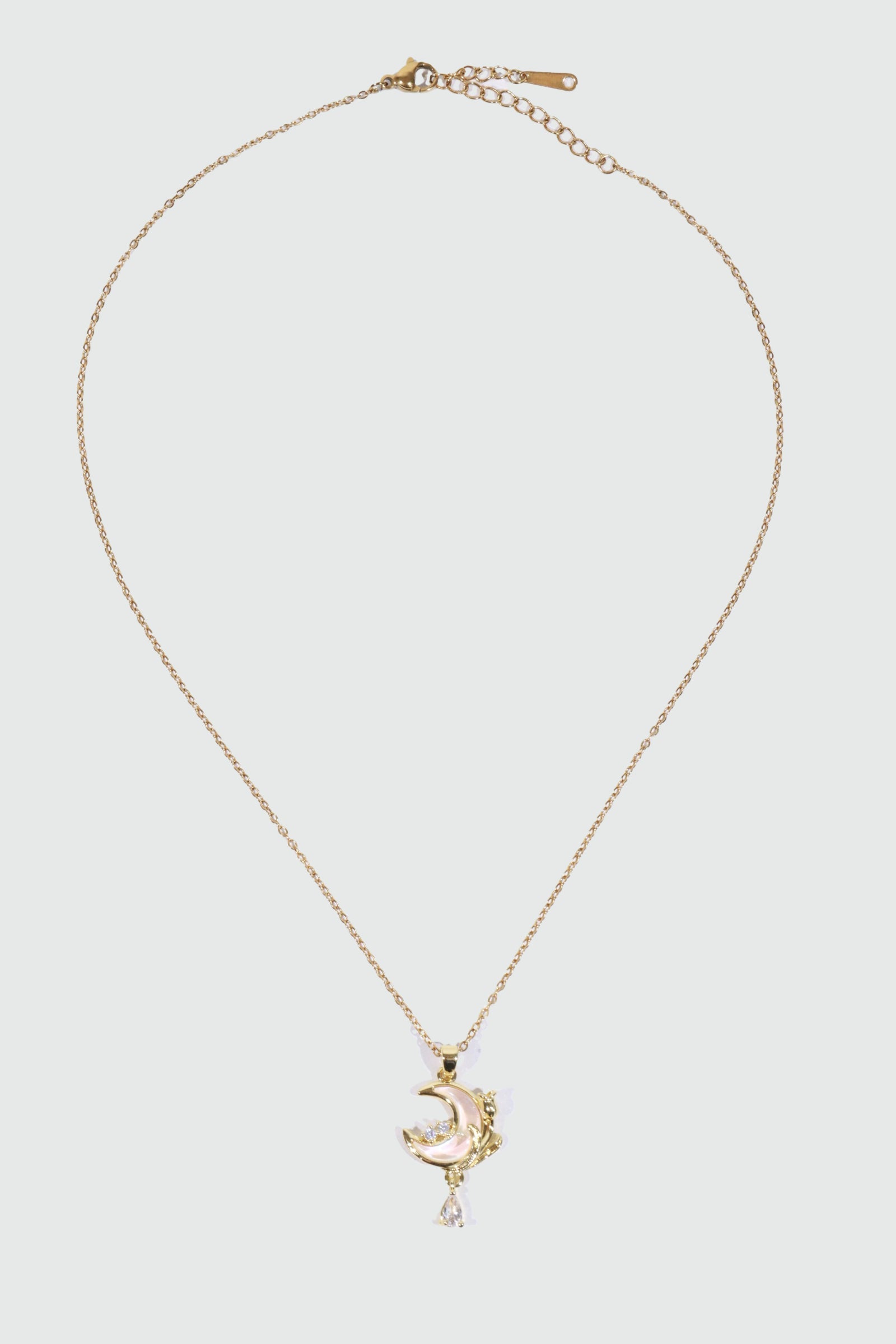 18K Real Gold Plated White Rose Moon Necklace