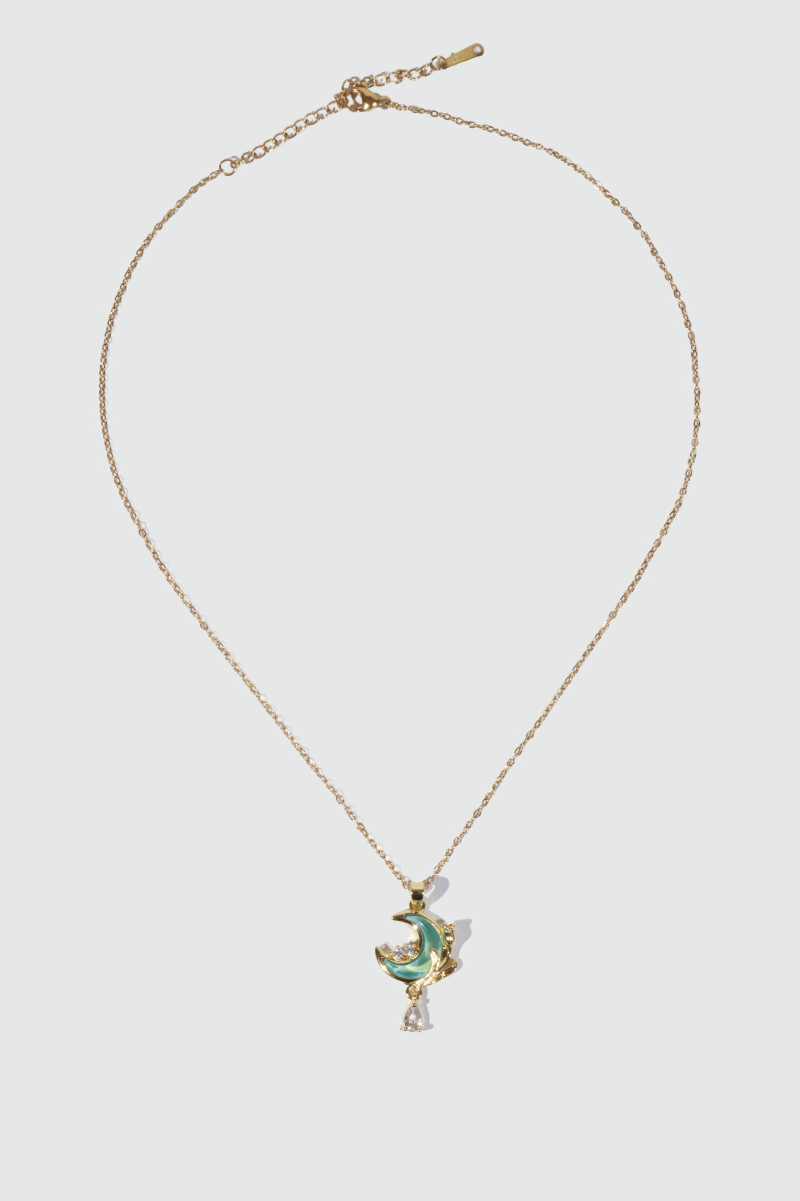 18K Real Gold Plated Blue Moonstone Rose Moon Necklace