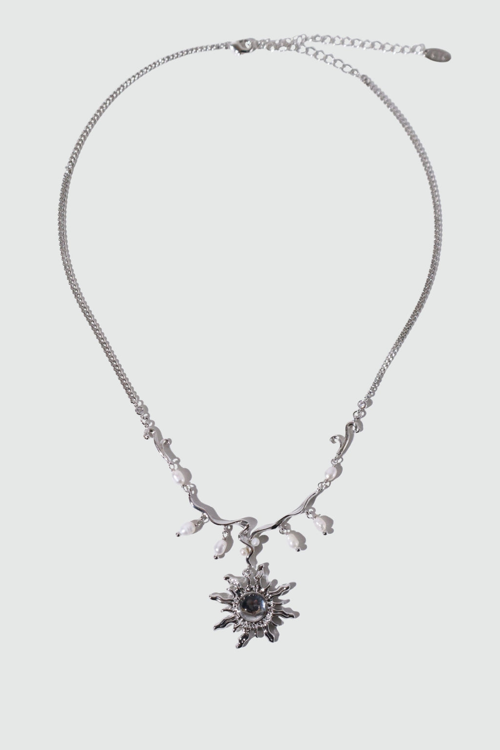 Palladium White Gold Plated White Opal Sun Pearls Necklace