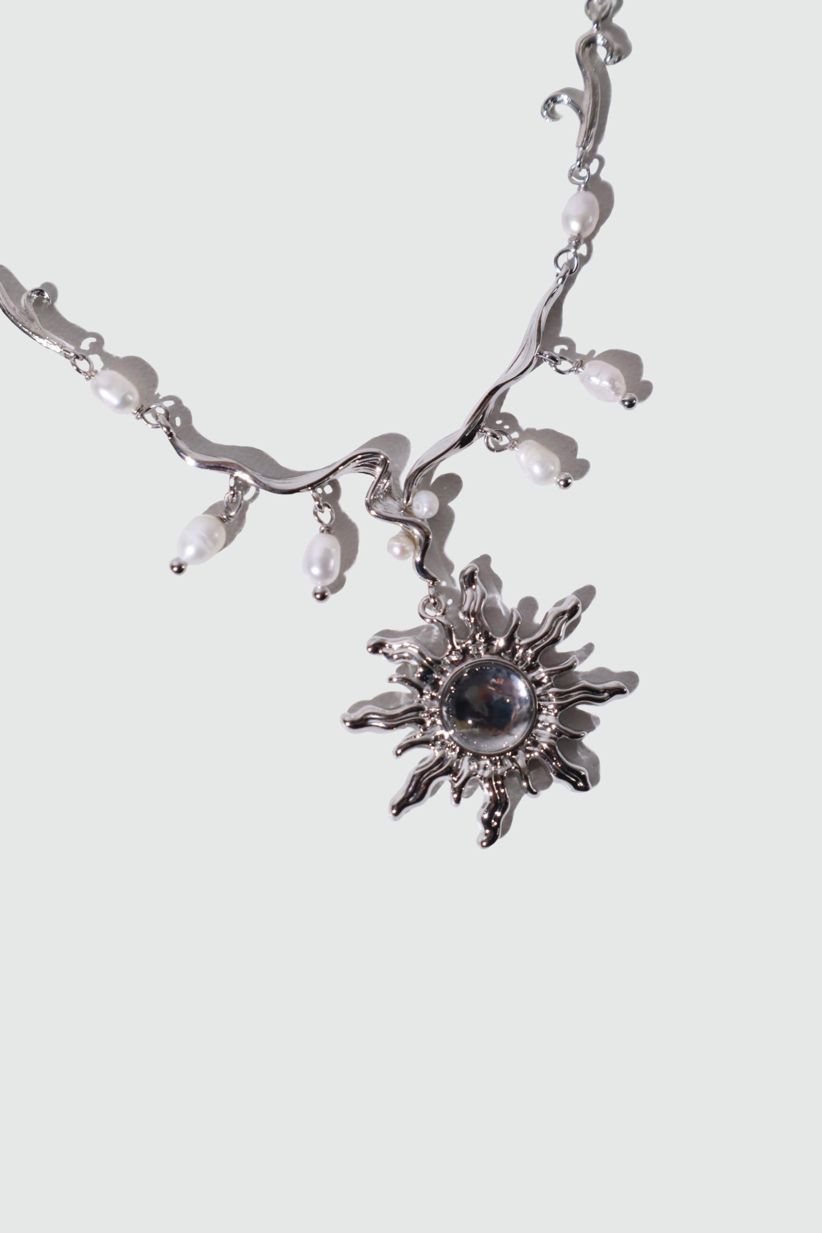Palladium White Gold Plated White Opal Sun Pearls Necklace