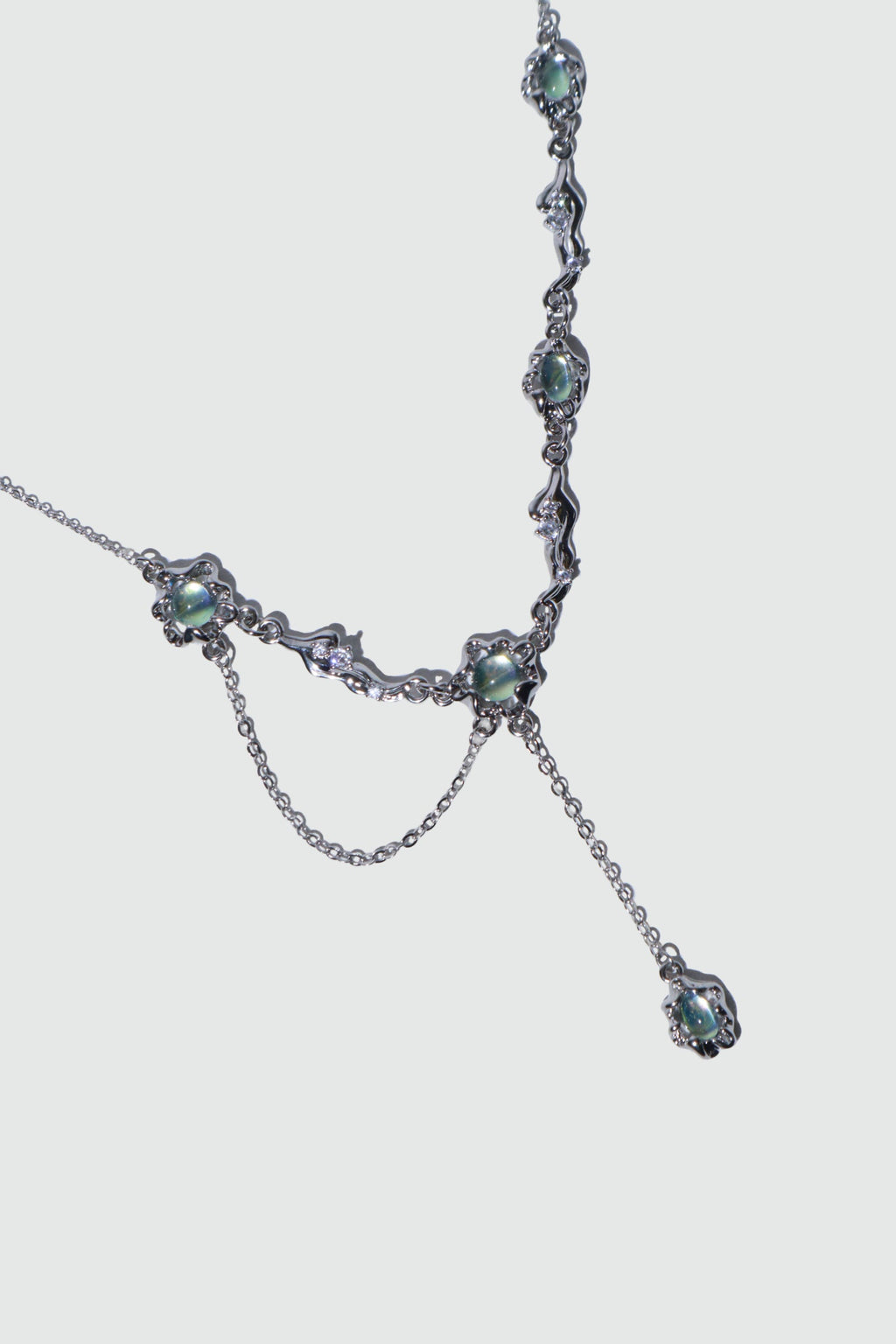 Palladium White Gold Plated Multi Opal Dangle Necklace