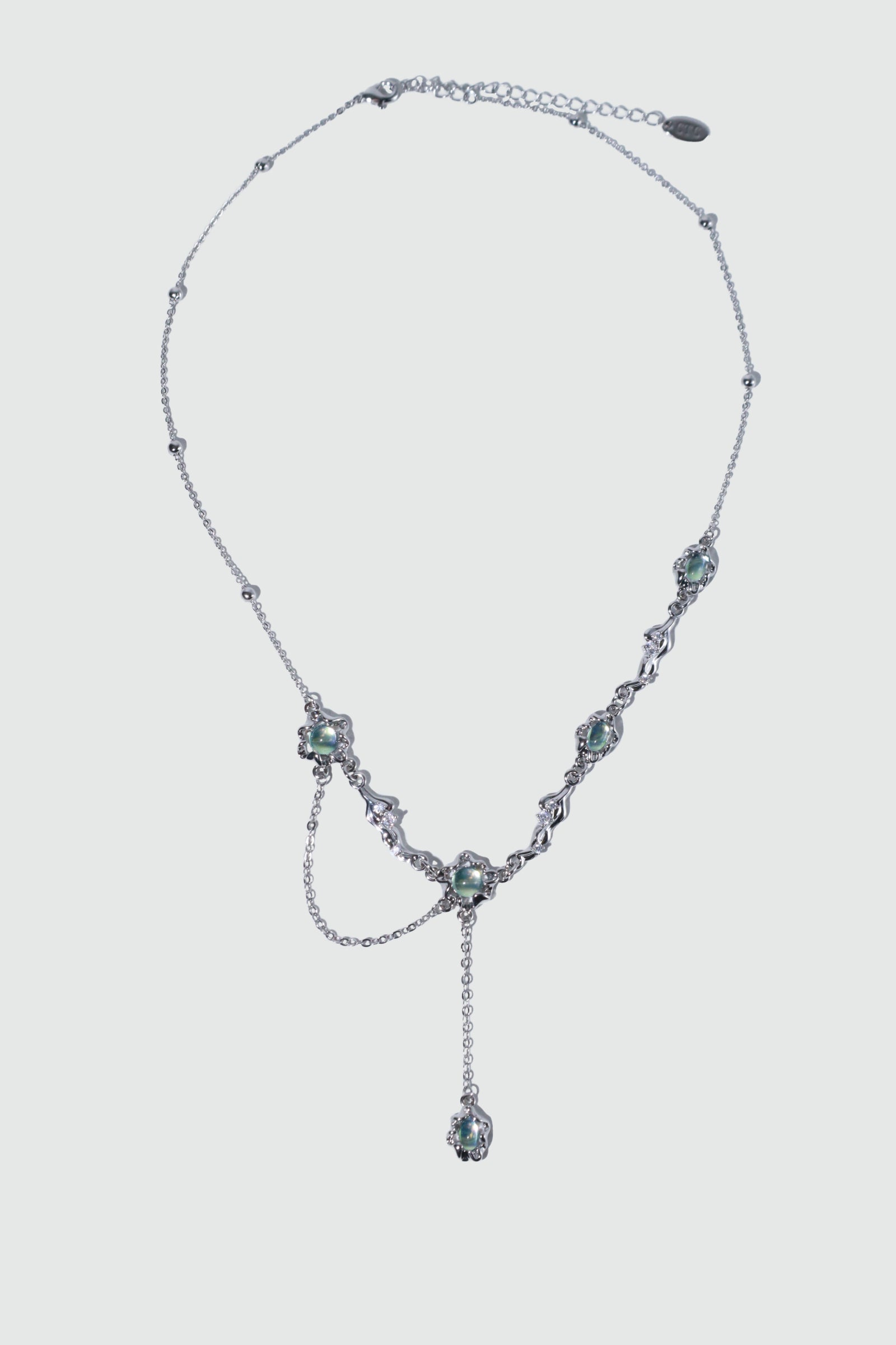 Palladium White Gold Plated Multi Opal Dangle Necklace