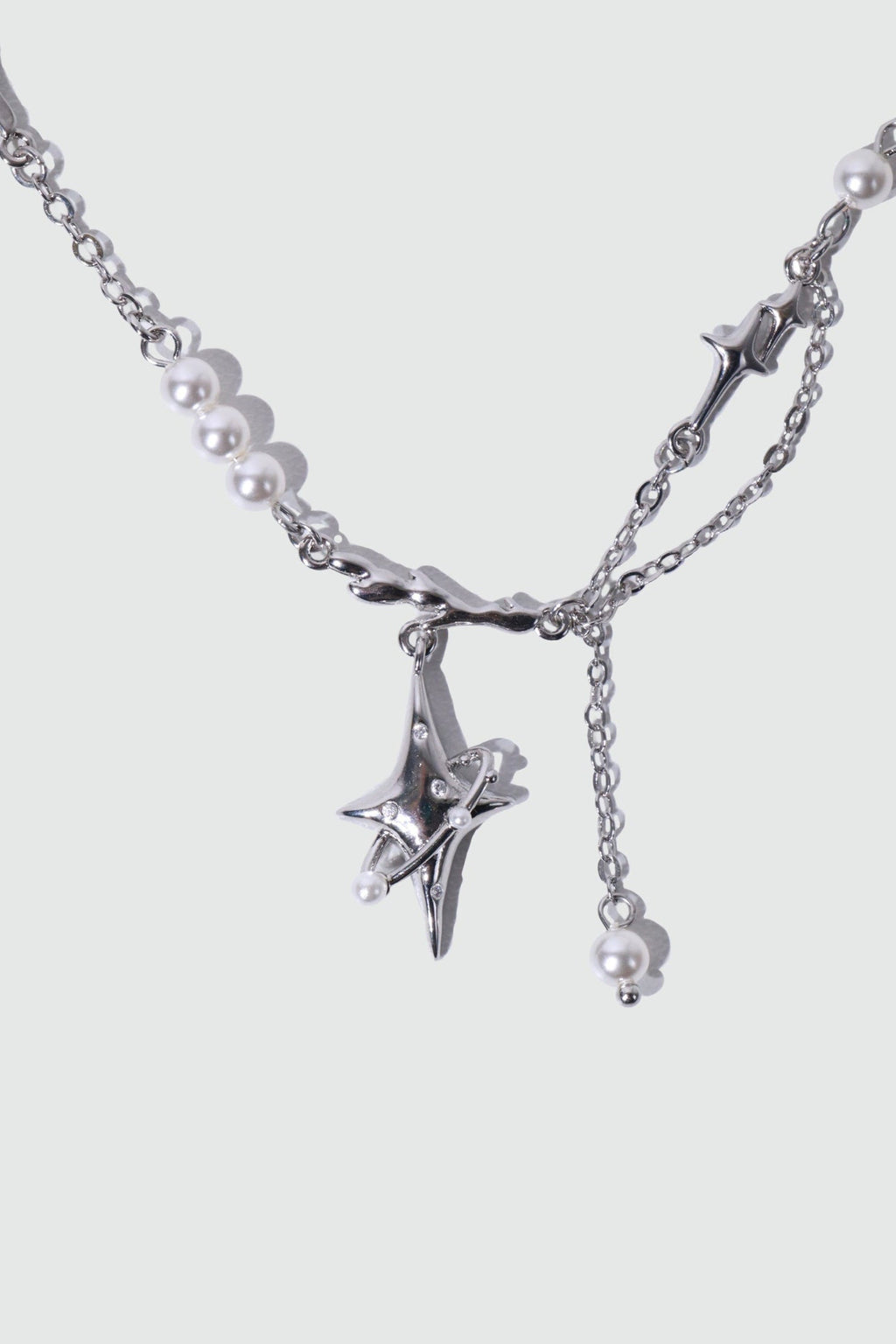 Palladium White Gold Plated Saturn Pearls Necklace