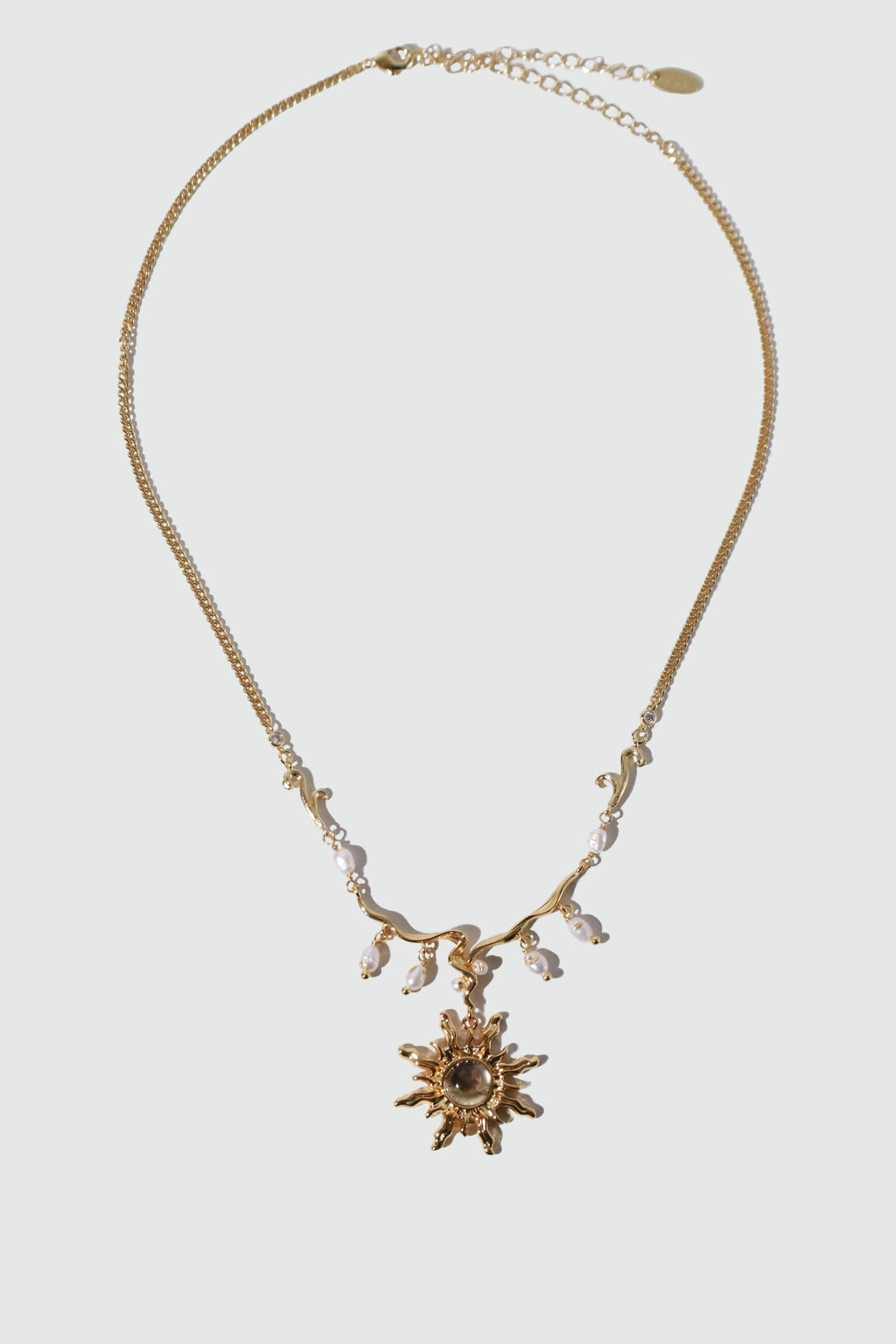 18K Real Gold Plated White Opal Sun Pearls Necklace