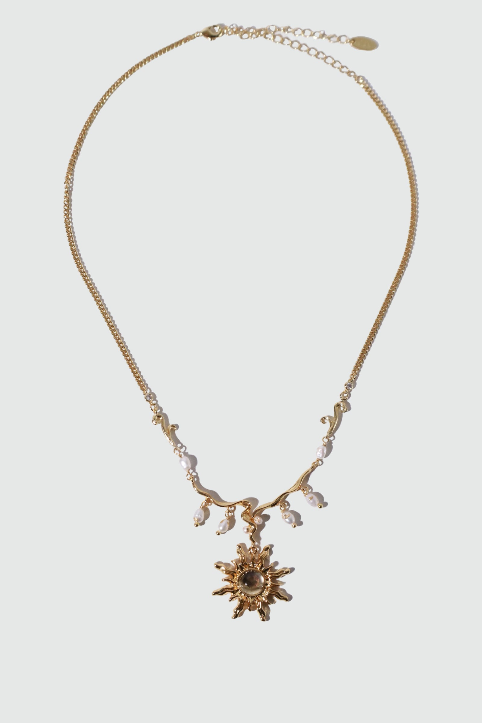 18K Real Gold Plated White Opal Sun Pearls Necklace