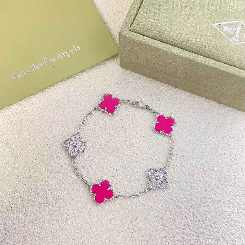 VAB48  New Five Flower Diamond Rose Red Bracelet Jewelry
