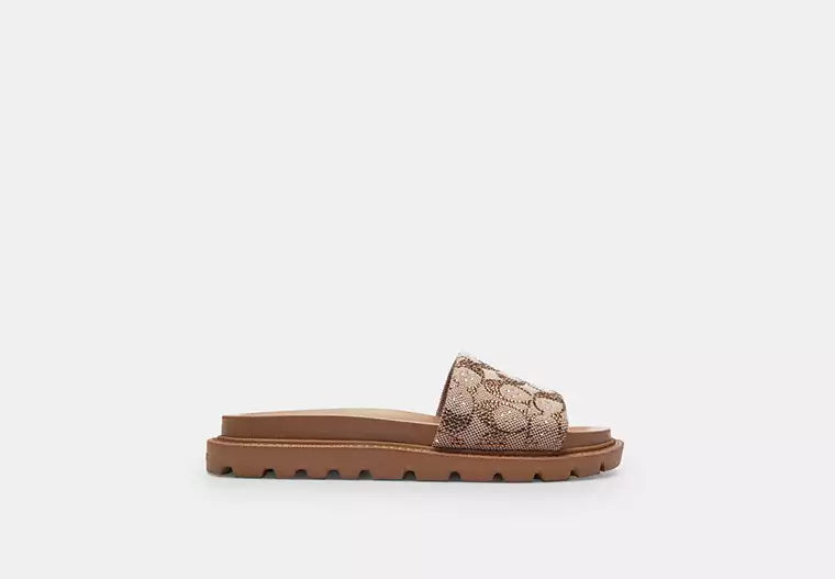 Brynn Slide Sandal In Crystal Signature Jacquard