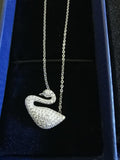 SKN1 Classic White Swan Diamond Necklace with White Copper  18K White Gold Plated