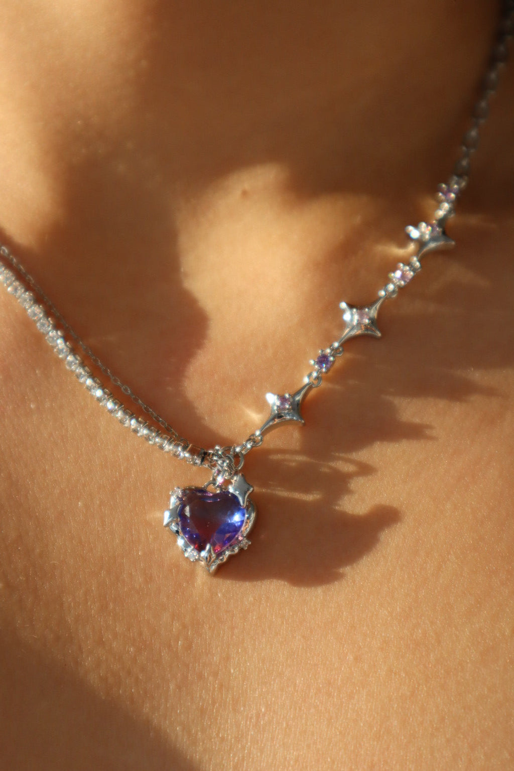 Palladium White Gold Plated Gradient Heart Necklace