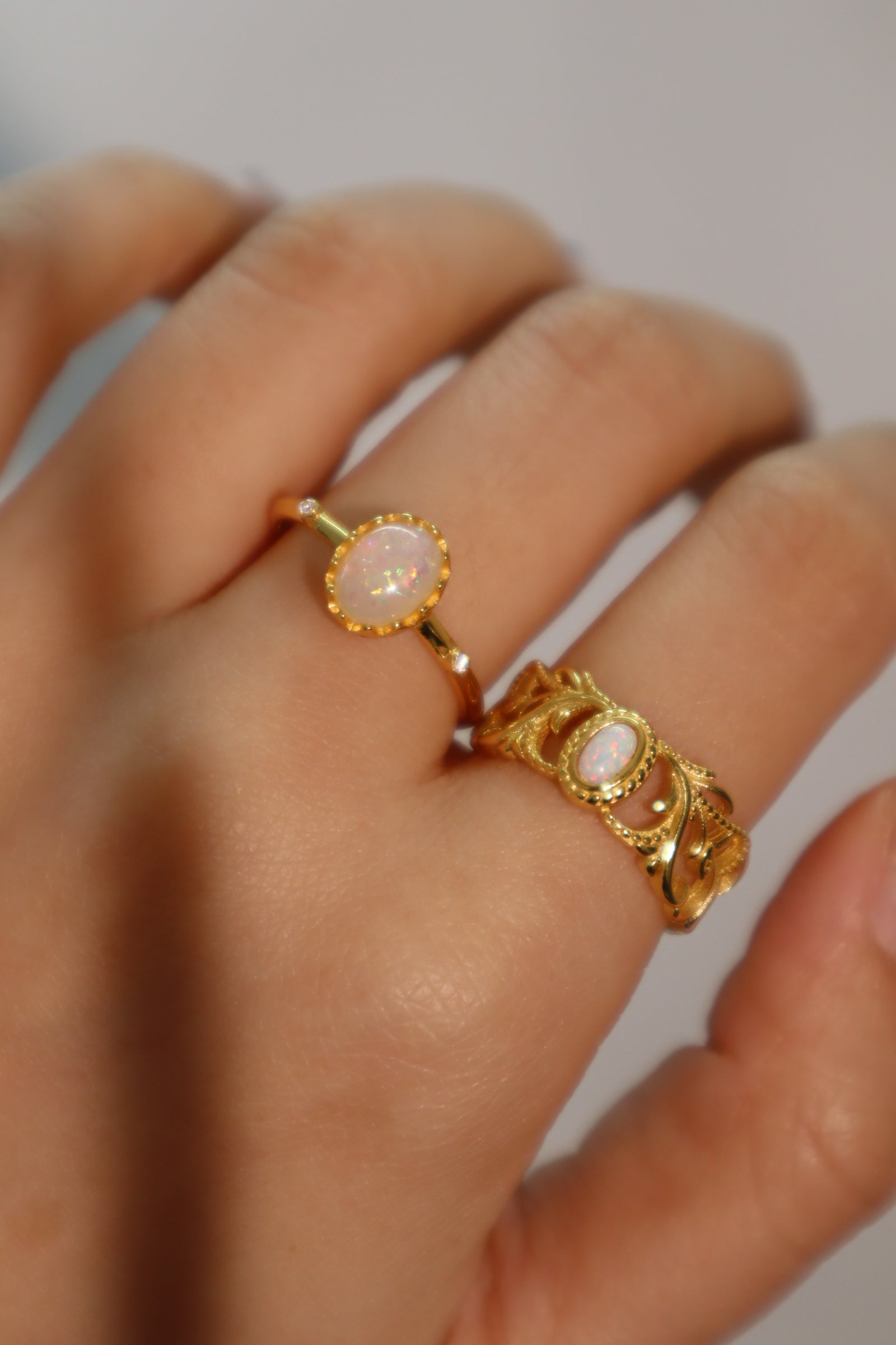 18K Real Gold Plated White Opal Ring