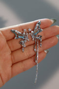 Palladium White Gold Plated Blue Gem Butterfly Earrings