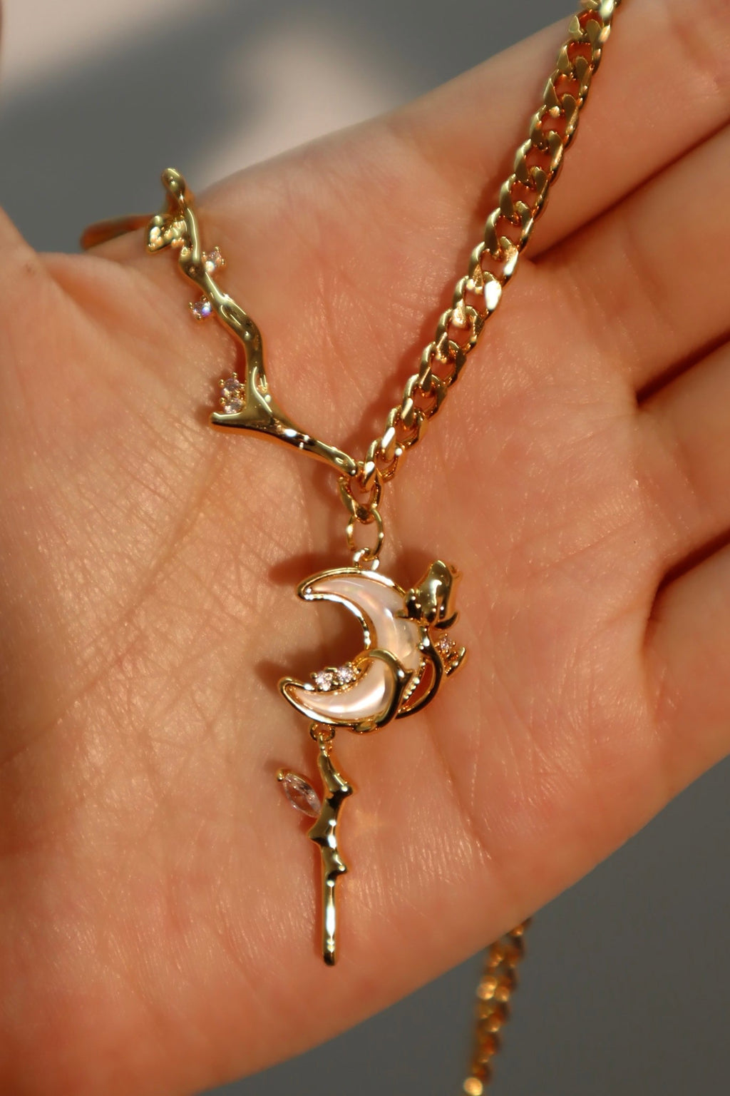 18K Real Gold Plated Rose Moon Necklace