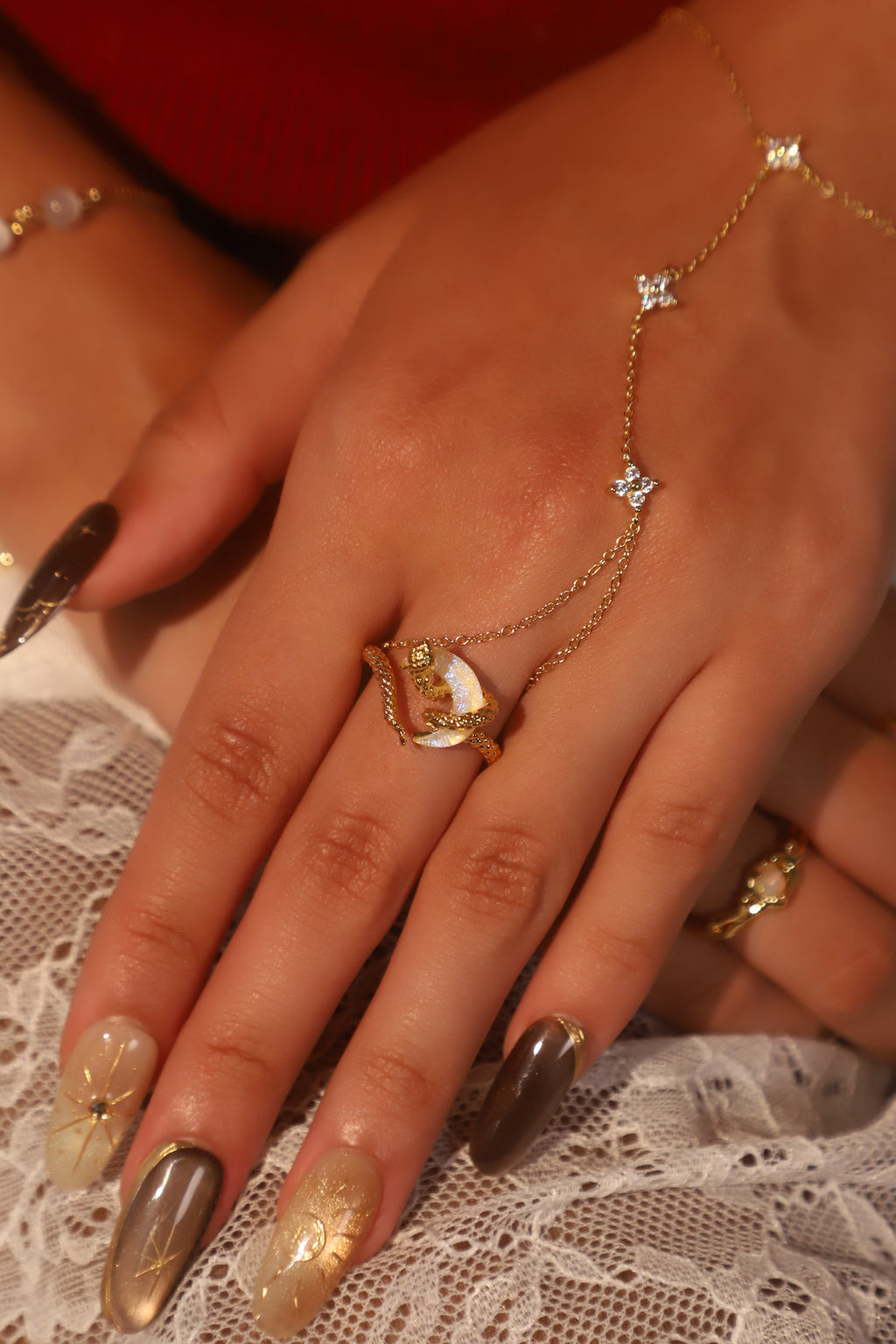 18K Gold Vermeil Starlight Petal Hand Chain Bracelet