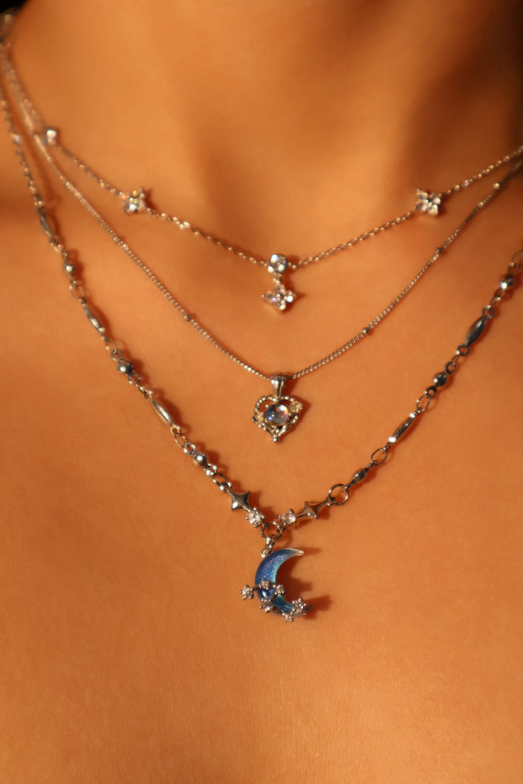 925 Sterling Silver Multi Starlight Petal Necklace